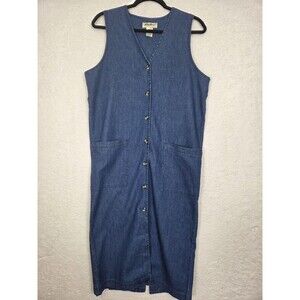 Eddie Bauer Denim Dress PS Blue Cottagecore Button Sleeveless Pockets Cotton